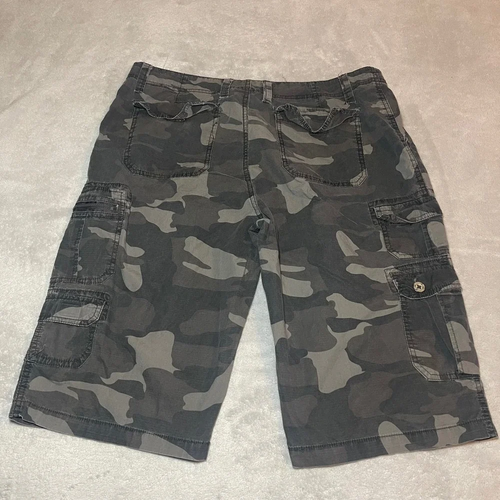 Vintage Plugg Shorts Mens 36 Gray Camo Cargo Ripstop Multi Pocket Baggy Y2K